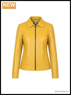 Genuine Lambskin Leather Jacket Women Polo Collar Quilted Lining Zip